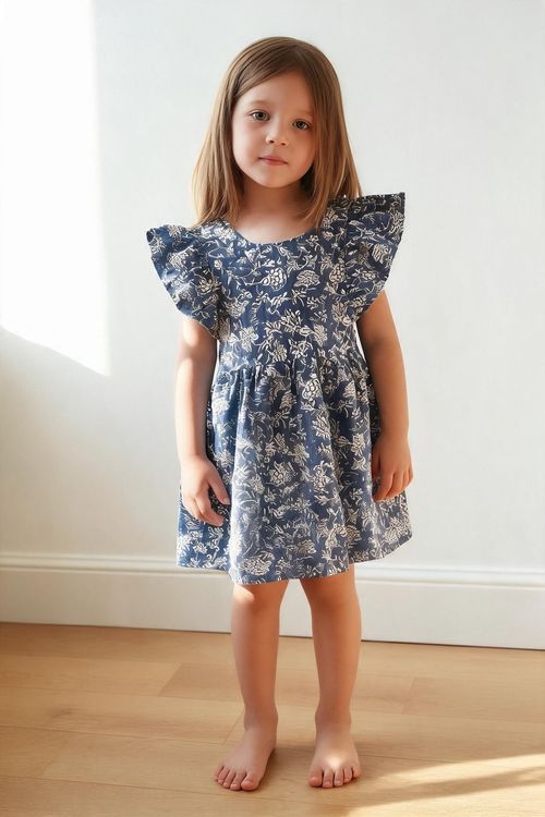 Vestido manga vuelos niña celeste 6-9M a 4-5A